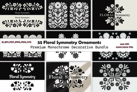 Download 55 Floral Symmetry Ornaments Bundle - Symmetry Collection