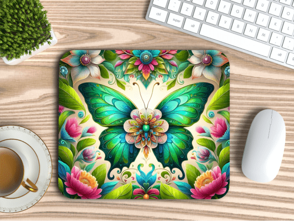 Download Teal Symmetry Butterfly Flower Mousepad - Symmetry Collection