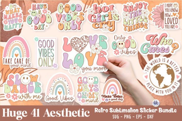 Download HUGE Aesthetic Retro Sticker SVG Bundle. - Svg bundle Collection