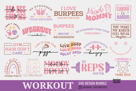 Download Workout Motivation Retro Pink SVG Bundle - Svg bundle Collection